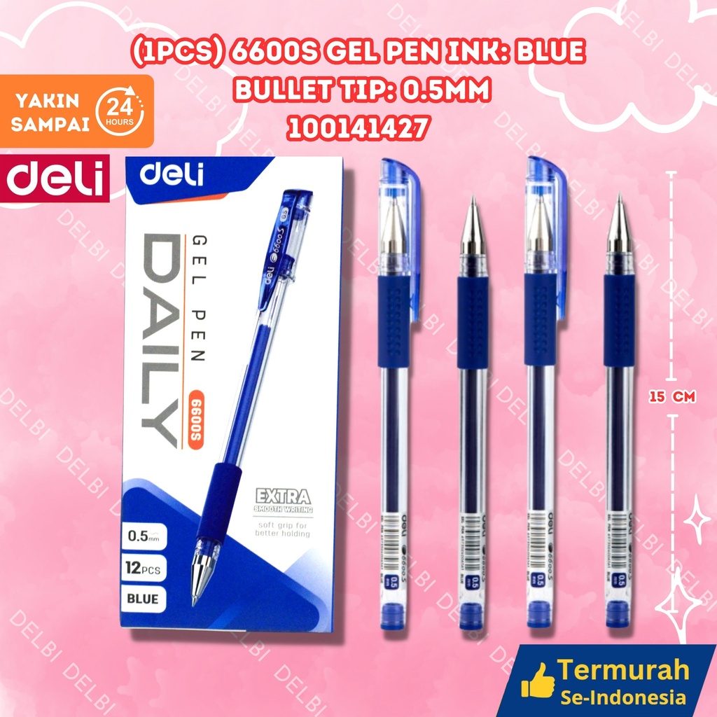 DELI (1PCS) 6600S Gel Pen Ink Blue Bullet tip 0.5mm BX144 BX3