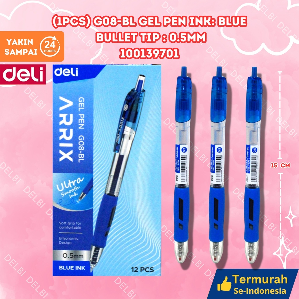 DELI (1PCS) G08-BL Gel Pen Ink Blue Bullet tip 0.5mm BX144 BX3