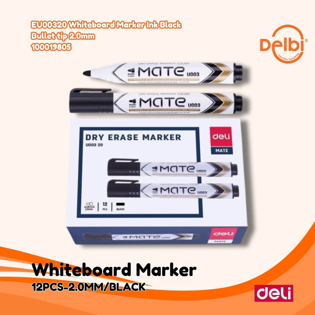 DELI EU00320 Whiteboard Marker Ink Black Bullet tip 2.0mm SPIDOL BX12 BX96 BX960