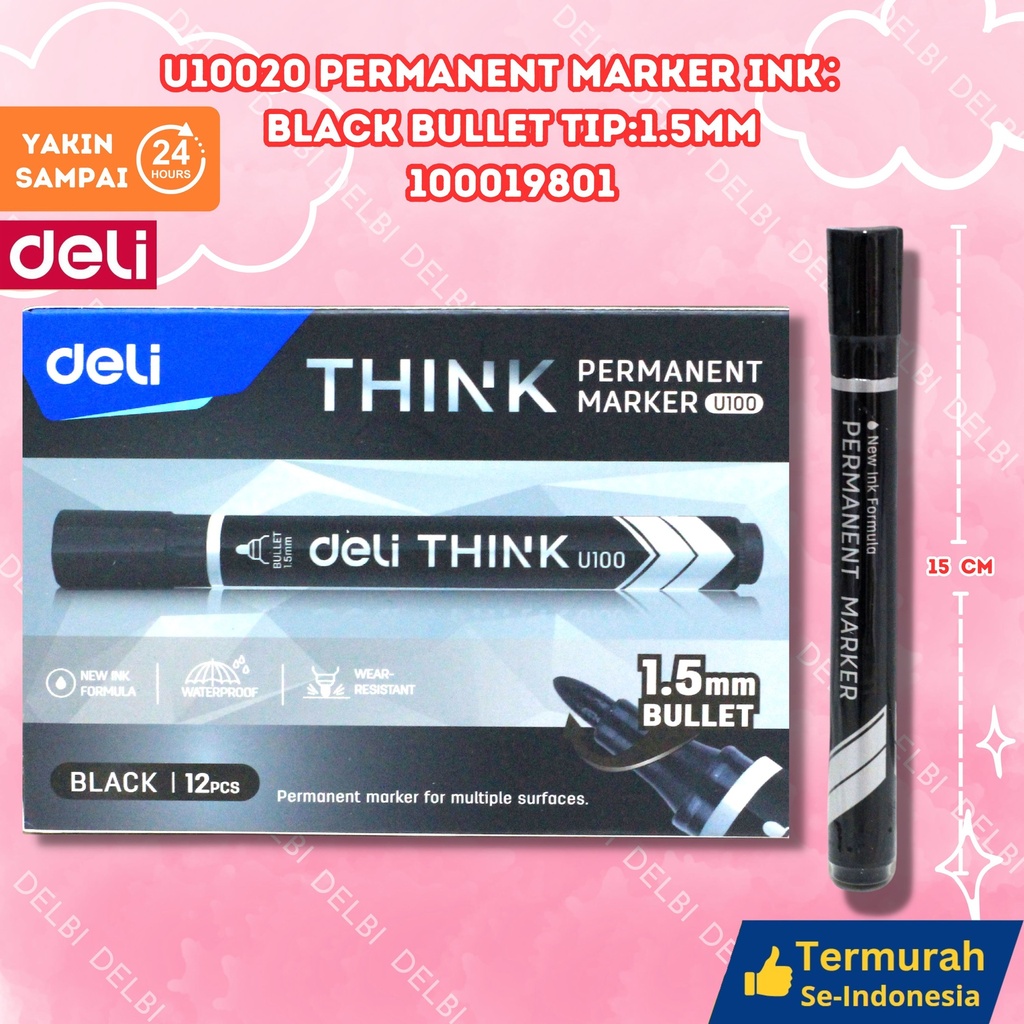 DELI U10020 Permanent Marker Ink Black Bullet tip1.5mm SPIDOL BX12 BX96 BX960