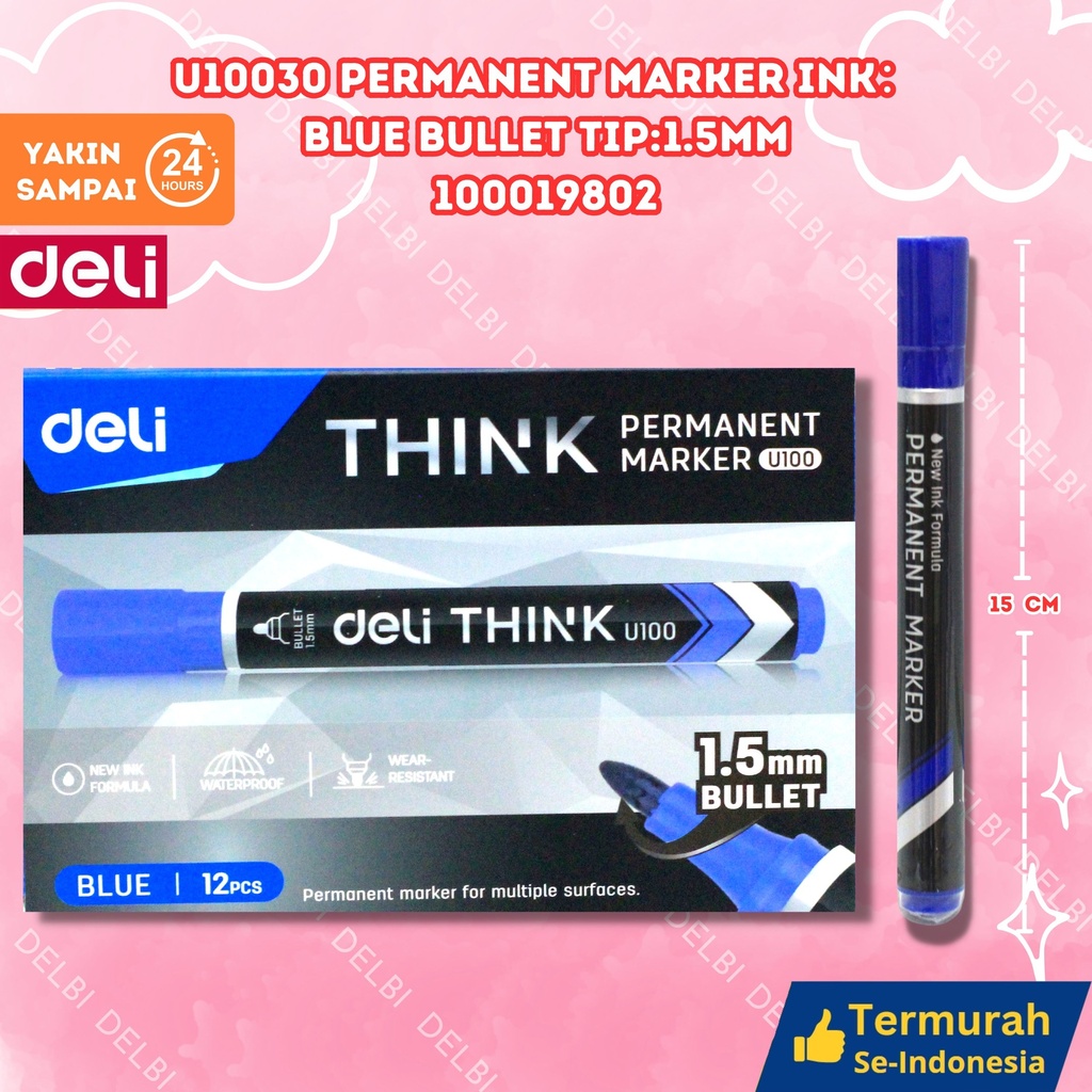 DELI U10030 Permanent Marker Ink Blue Bullet tip1.5mm SPIDOL BX2 BX12 BX96 BX960