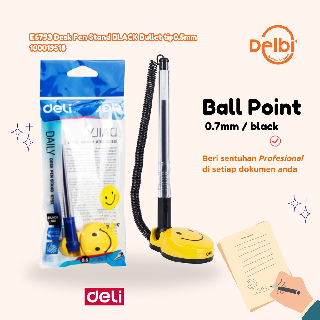 DELI E6793 Desk Pen Stand BLACK Bullet tip0.5mm BX24