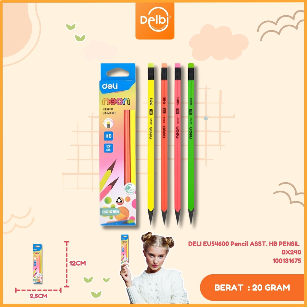DELI EU54600 Pencil ASST. HB PENSIL BX240