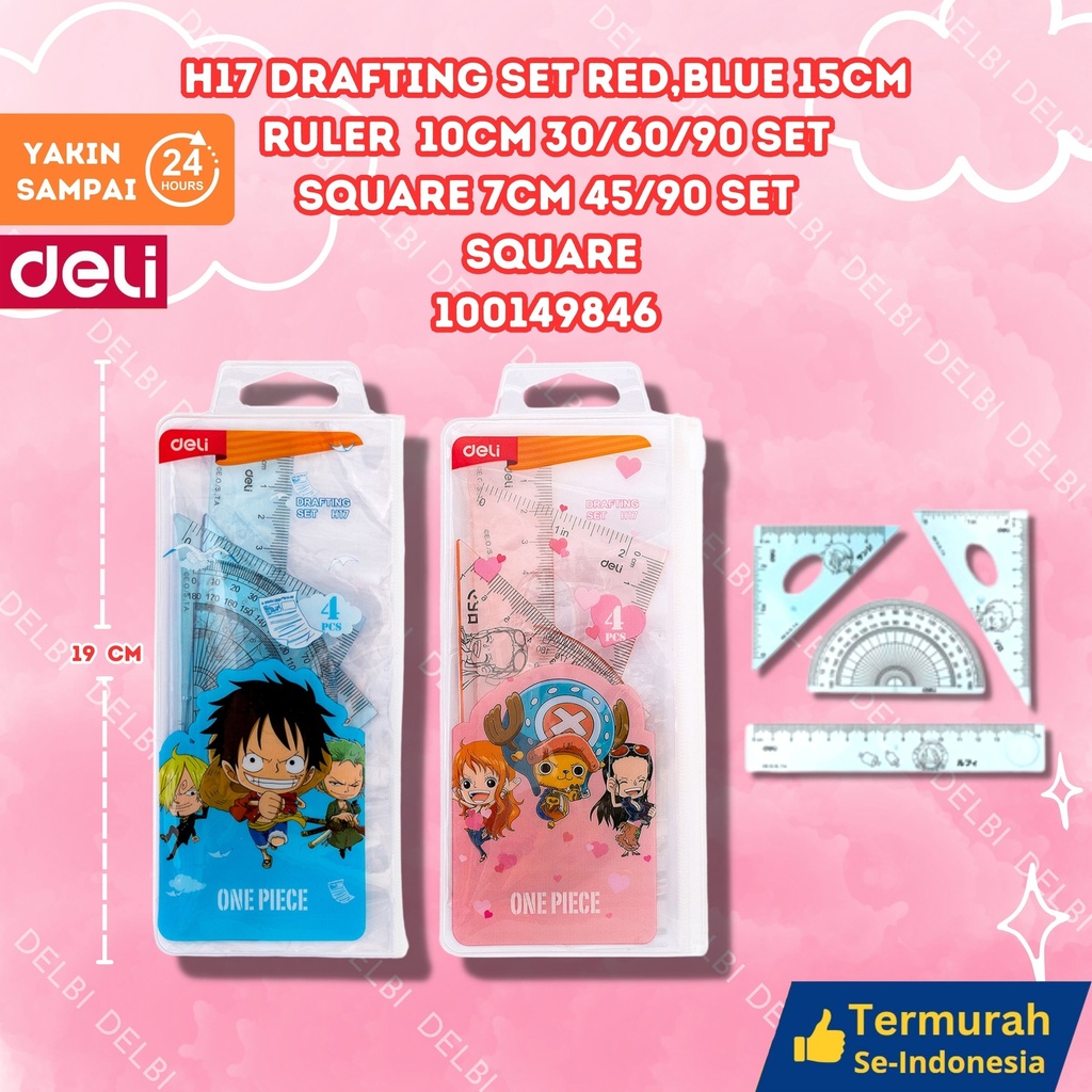 H17 Drafting Set RED,BLUE 15cm Ruler 10cm 30 60 90 square 7cm 45 DELI ONE PIECE PENGGARIS BX288 BX24