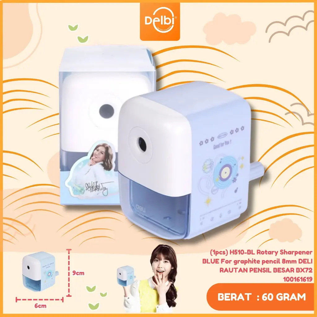 [100161619] (1pcs) H510-BL Rotary Sharpener BLUE For graphite pencil 8mm DELI RAUTAN PENSIL BESAR BX72