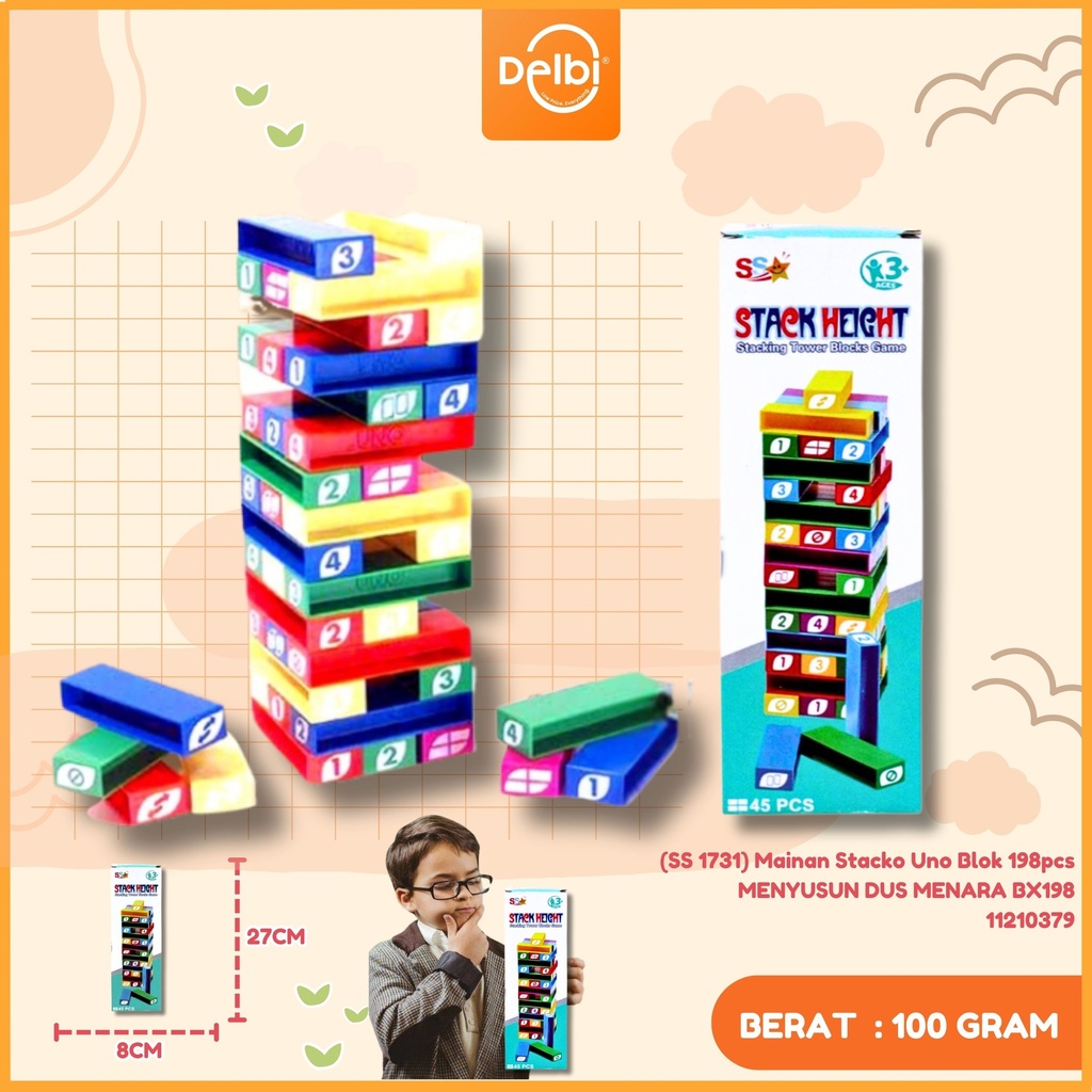 Mainan Stacko Uno Blok 198pcs MENYUSUN DUS MENARA BX198