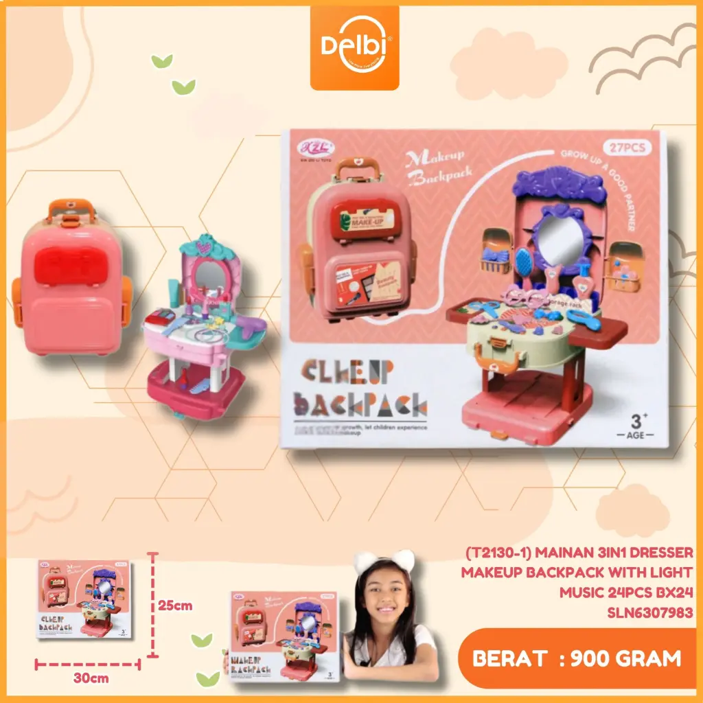 [SLN6307983] (T2130-1) MAINAN 3IN1 DRESSER MAKEUP BACKPACK WITH LIGHT MUSIC 24PCS BX24