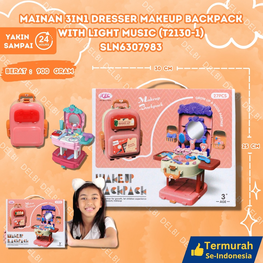 (T2130-1) MAINAN 3IN1 DRESSER MAKEUP BACKPACK WITH LIGHT MUSIC 24PCS BX24