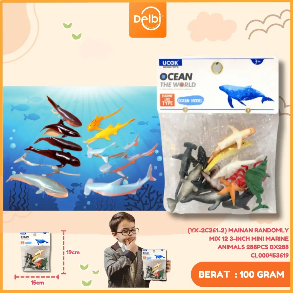 (YX-2C261-2) MAINAN RANDOMLY MIX 12 3-INCH MINI MARINE ANIMALS 288PCS BX288