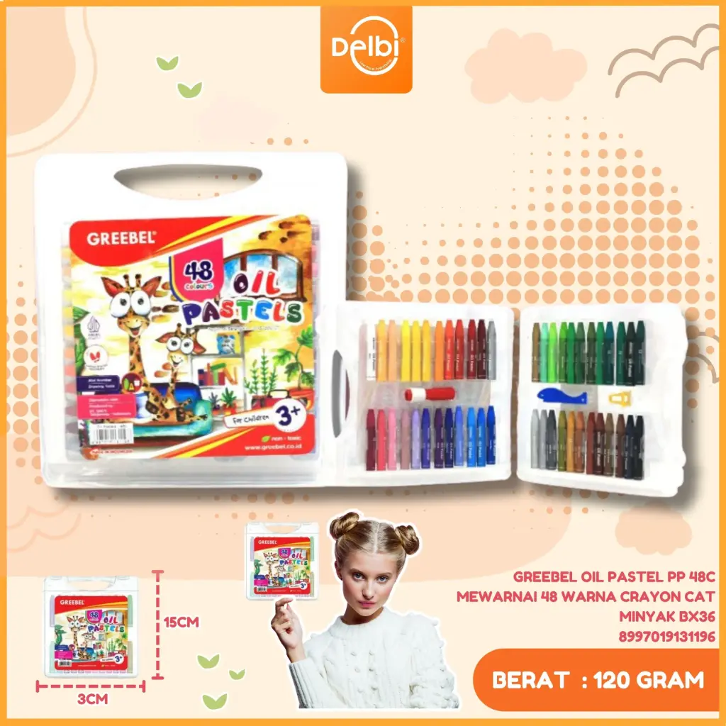 GREEBEL OIL PASTEL PP 48C MEWARNAI 48 WARNA CRAYON CAT MINYAK BX36