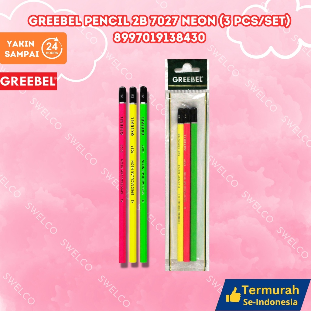 GREEBEL PENCIL 2B 7027 NEON (3 PCS/SET) GANTUNG 3PCS 3PCS/SET PENSIL BX240 BX1