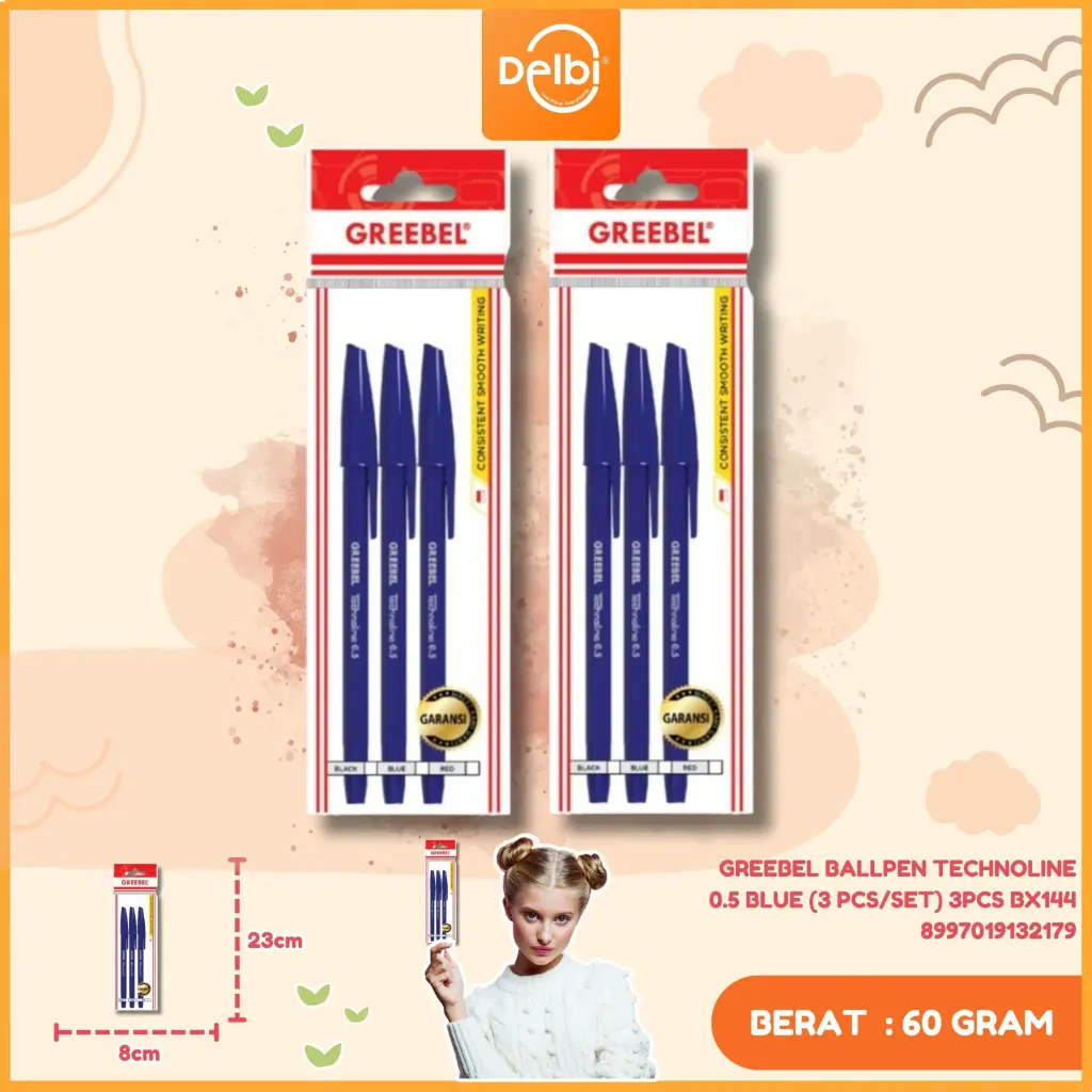 GREEBEL BALLPEN TECHNOLINE 0.5 BLUE (3 PCS/SET) 3PCS BX144
