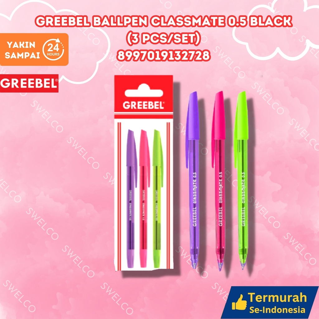 GREEBEL BALLPEN CLASSMATE 0.5 BLACK (3 PCS/SET) ISI 3 GANTUNG HITAM BX144