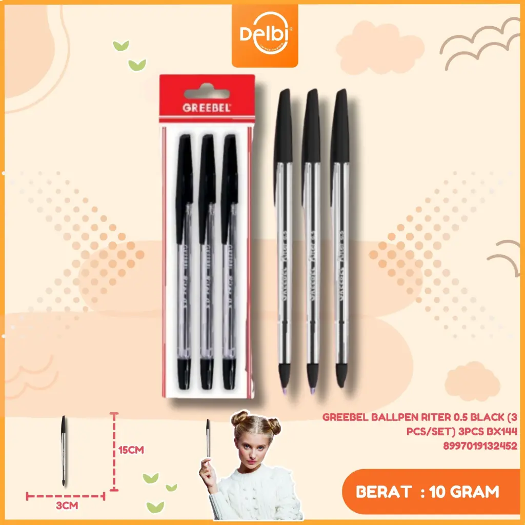 GREEBEL BALLPEN RITER 0.5 BLACK (3 PCS/SET) 3PCS BX144