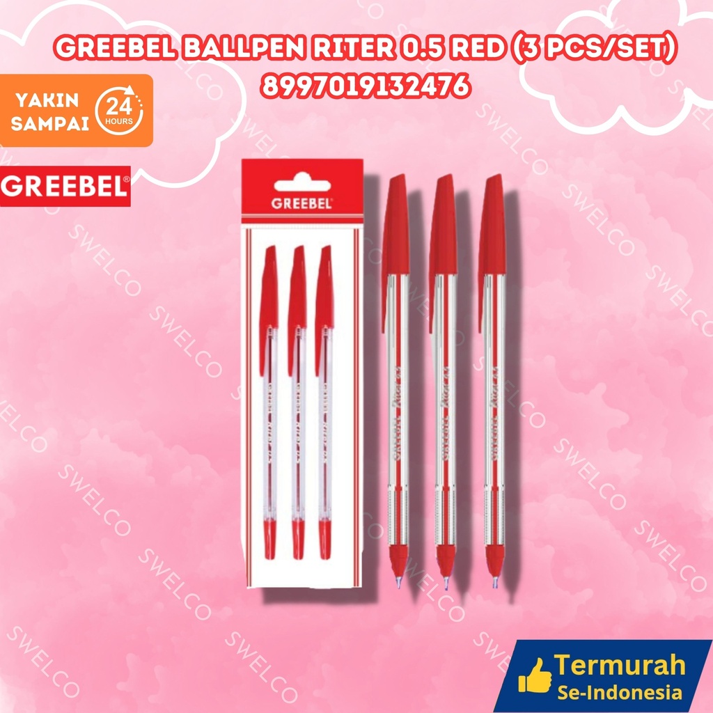 GREEBEL BALLPEN RITER 0.5 RED (3 PCS/SET) GANTUNG BX144
