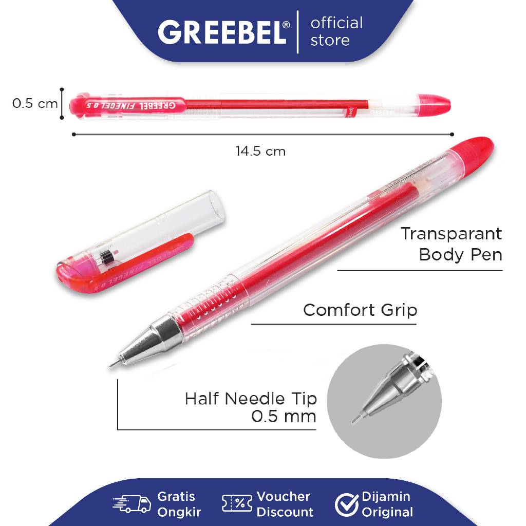 GREEBEL BALLPEN FINE GEL RED (144 LSN) BX144