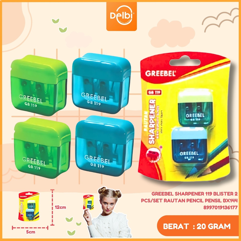 GREEBEL SHARPENER 119 BLISTER 2 PCS/SET RAUTAN PENCIL PENSIL BX144
