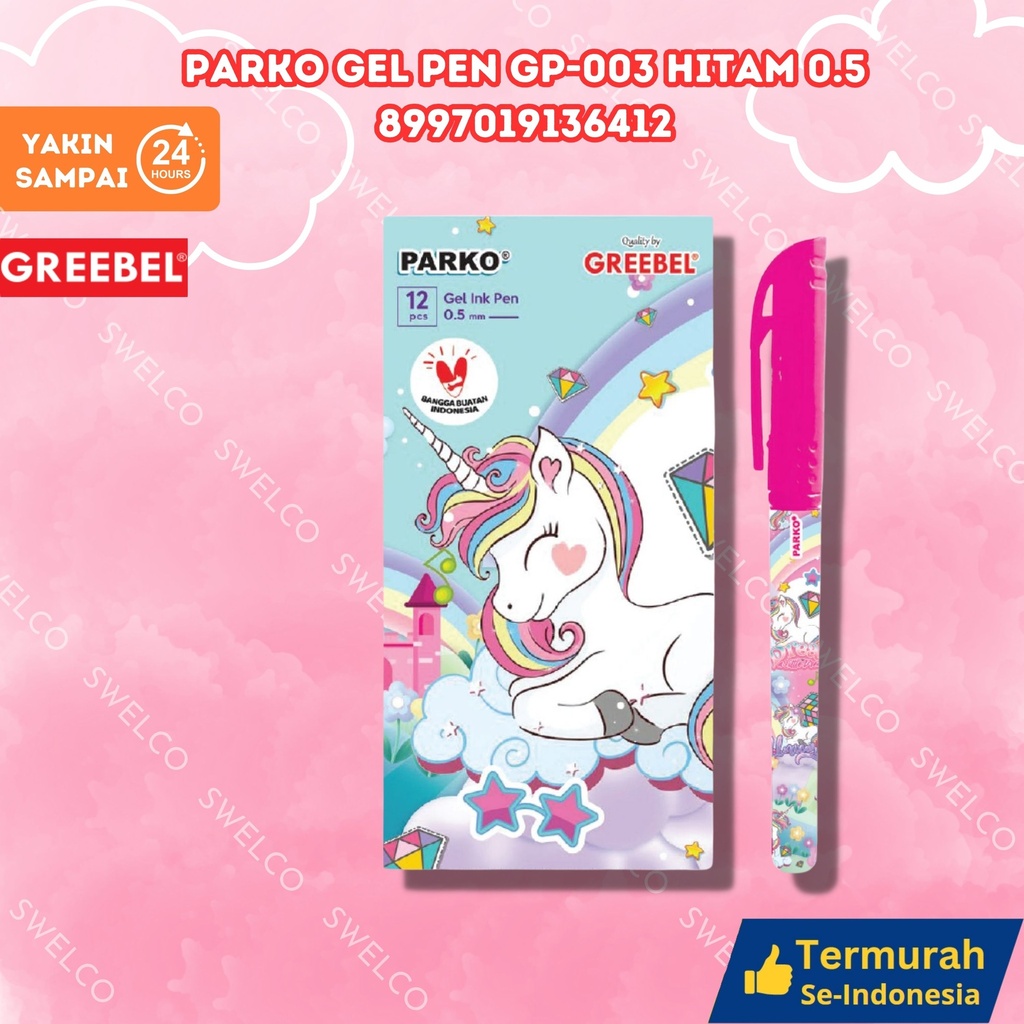 [12PCS] PARKO GEL PEN GP-003 HITAM 0.5 BX144