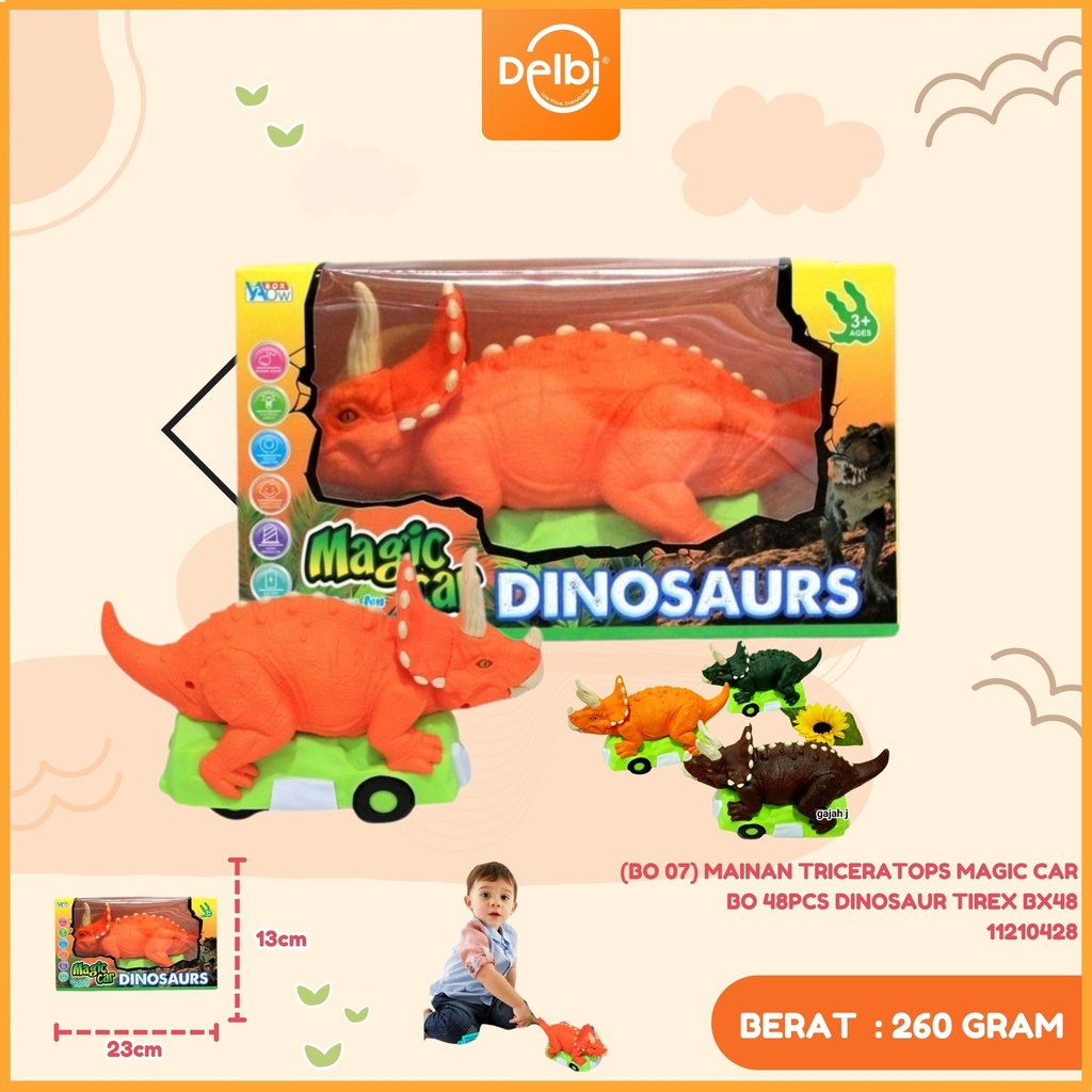 (BO 07) MAINAN TRICERATOPS MAGIC CAR BO 48PCS DINOSAUR TIREX BX48