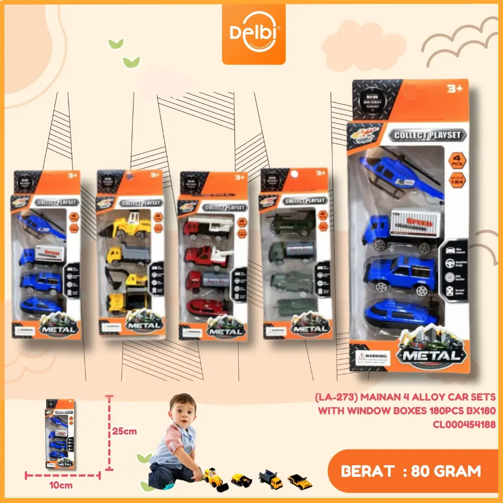 (LA-273) MAINAN 4 ALLOY CAR SETS WITH WINDOW BOXES 180PCS BX180