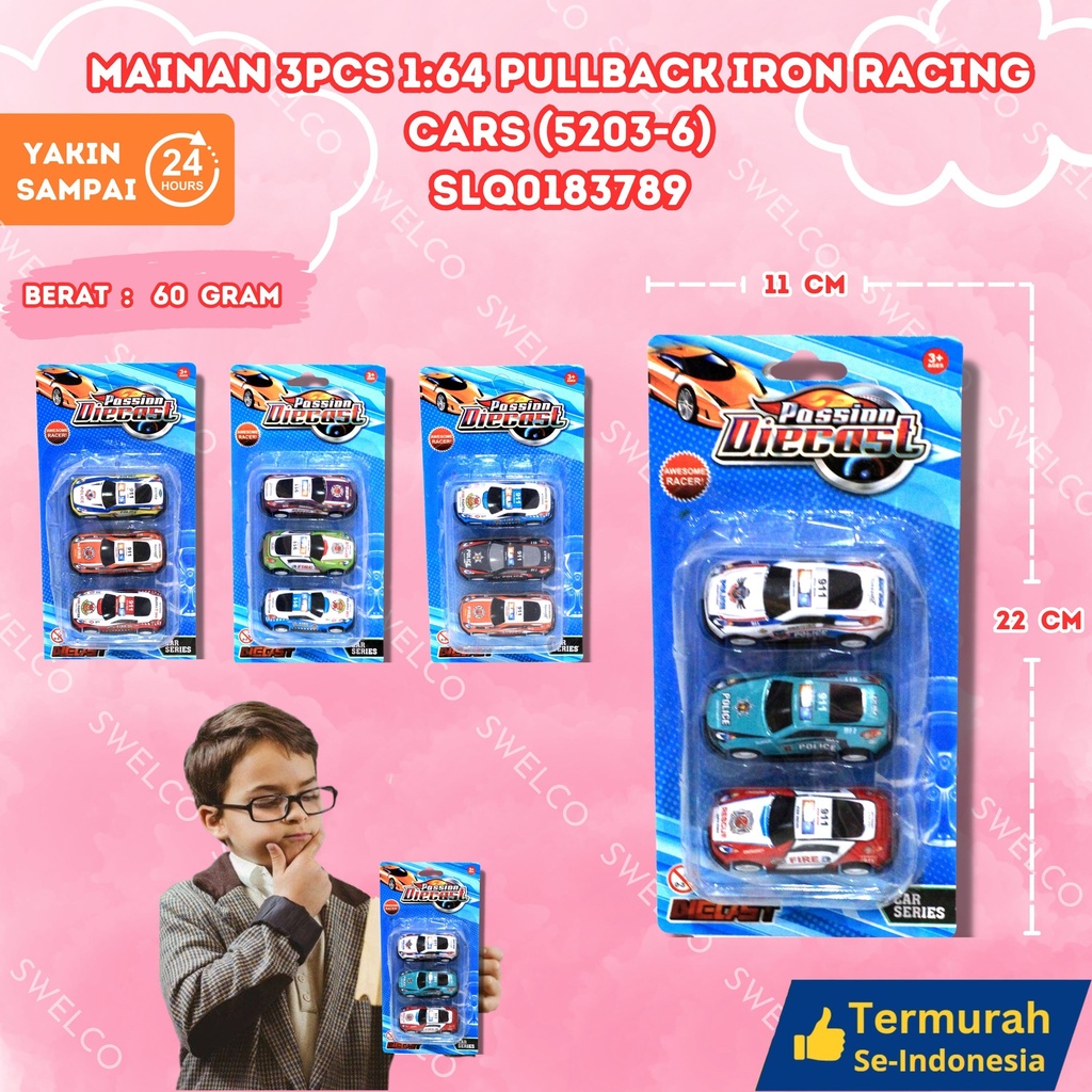 (5203-6) MAINAN 3PCS 164 PULLBACK IRON RACING CARS 480PCS BX480