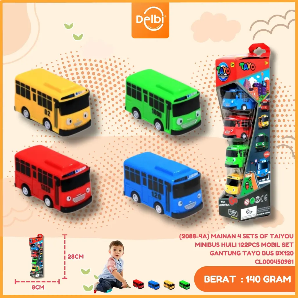 (2088-4A) MAINAN 4 SETS OF TAIYOU MINIBUS HUILI 122PCS MOBIL SET GANTUNG TAYO BUS BX120