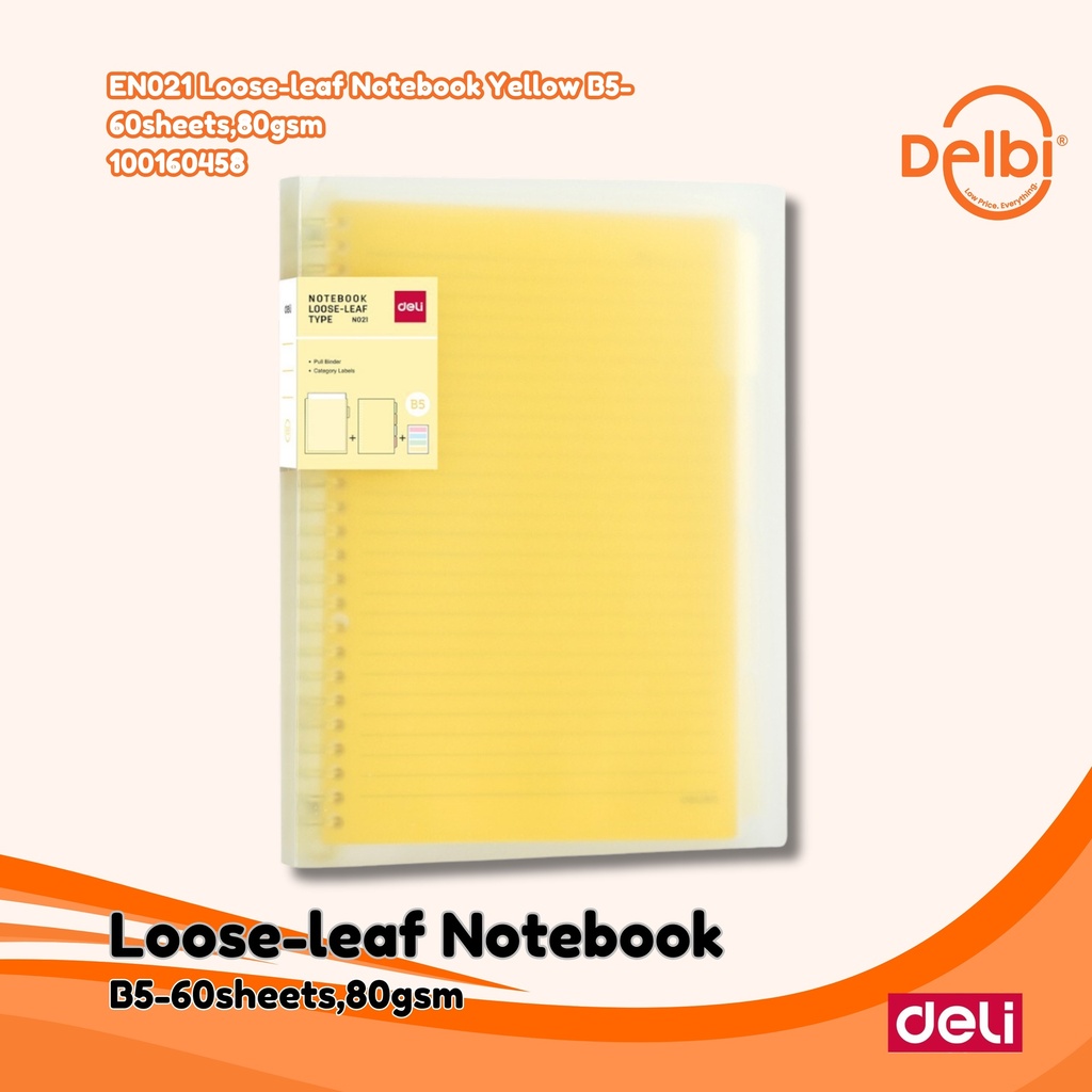 [100160458] DELI EN021 Loose-leaf Notebook Yellow B5-60sheets,80gsm BUKU