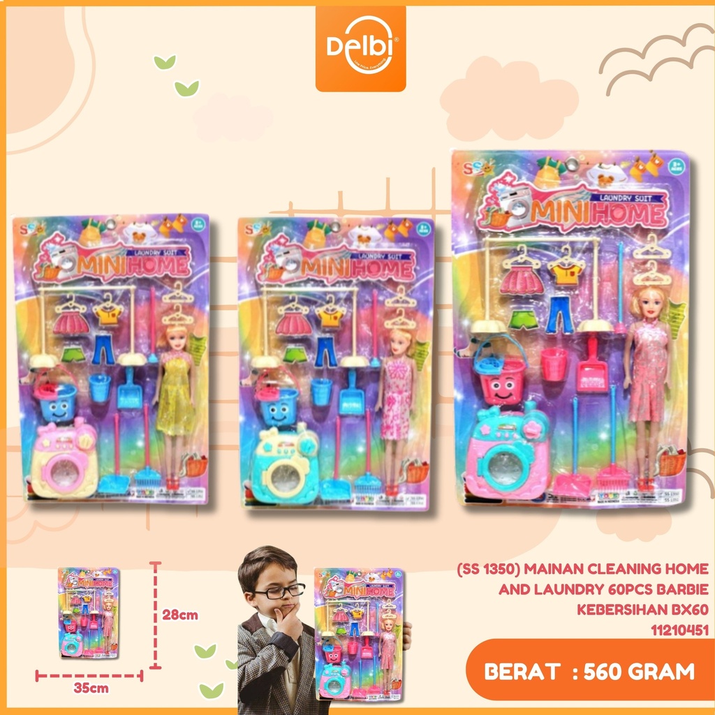 (SS 1350) MAINAN CLEANING HOME AND LAUNDRY 60PCS BARBIE KEBERSIHAN BX60