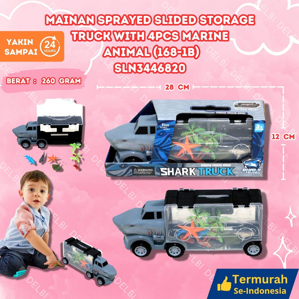 (168-1B) MAINAN SPRAYED SLIDED STORAGE TRUCK WITH 4PCS MARINE ANIMAL 96PCS BX96