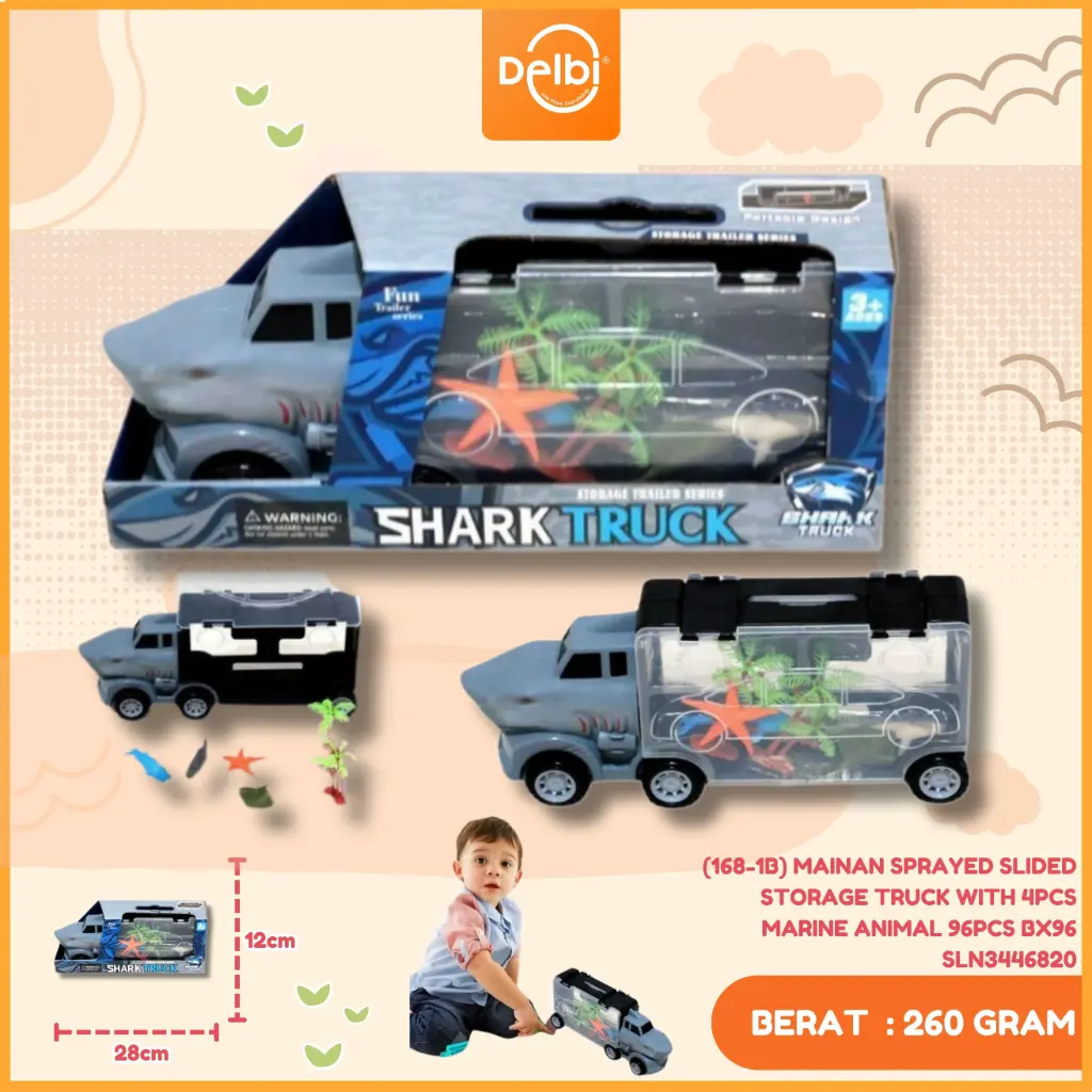 (168-1B) MAINAN SPRAYED SLIDED STORAGE TRUCK WITH 4PCS MARINE ANIMAL 96PCS BX96