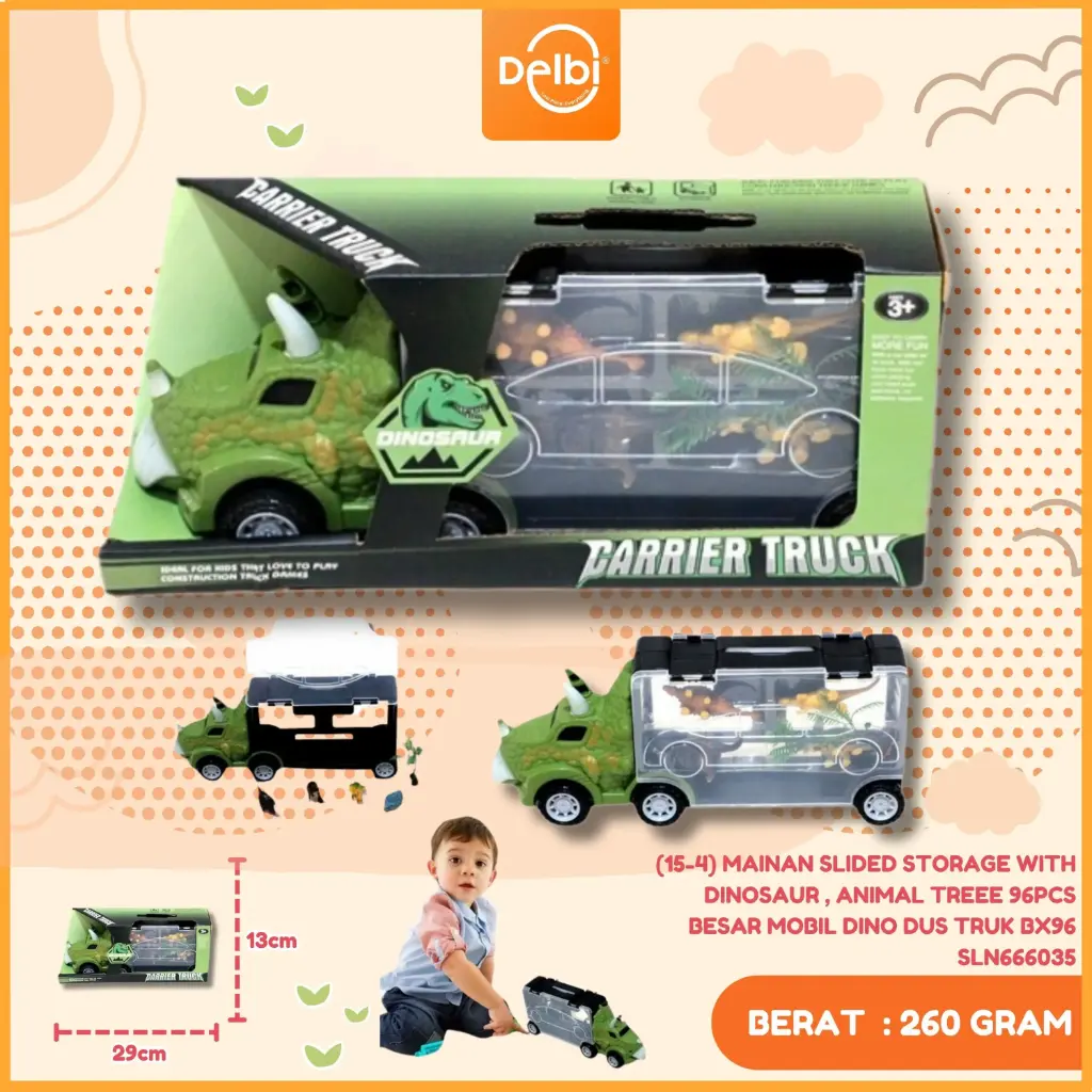 (15-4) MAINAN SLIDED STORAGE WITH DINOSAUR , ANIMAL TREEE 96PCS BESAR MOBIL DINO DUS TRUK BX96