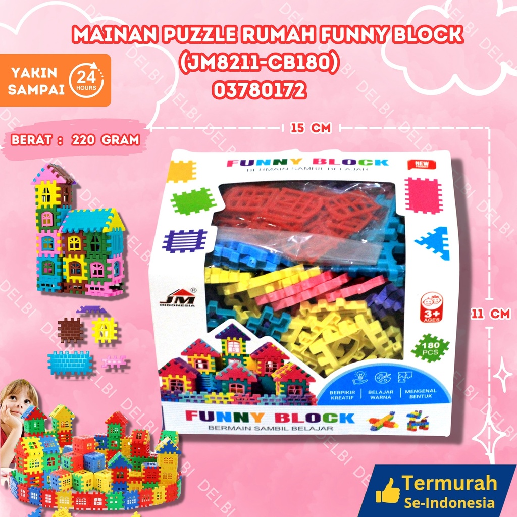 (JM8211-CB180) MAINAN PUZZLE RUMAH FUNNY BLOCK isi 180pcs (144PCS BX144