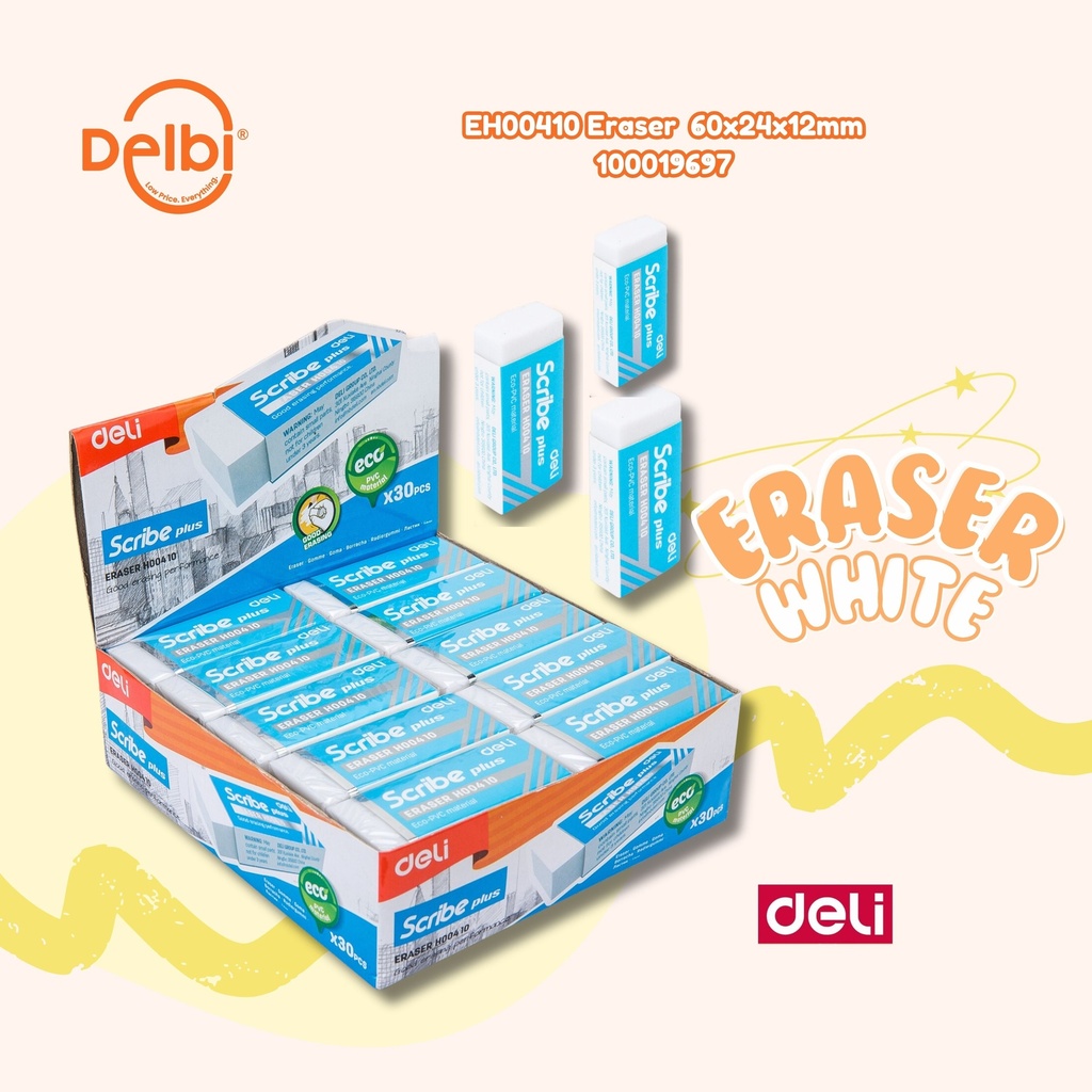 EH00410 Eraser 60x24x12mm PENGHAPUS DELI SETIP BX30 BX720