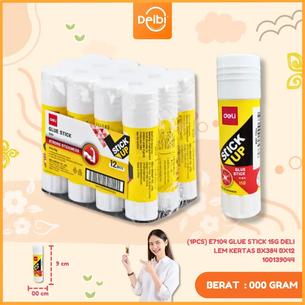 [100139044] (1PCS) E7104 Glue Stick 15g DELI LEM KERTAS BX384 BX12