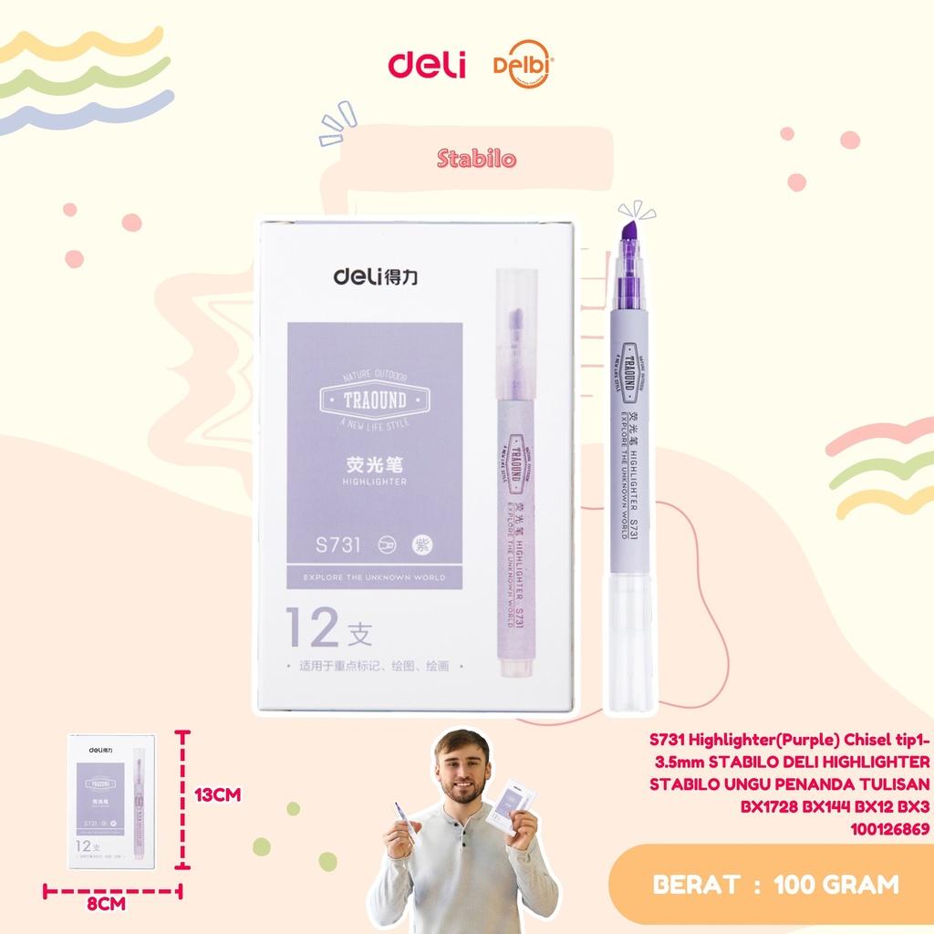 S731 Highlighter(Purple) Chisel tip1-3.5mm STABILO DELI HIGHLIGHTER STABILO UNGU PENANDA TULISAN BX1728 BX144 BX12 BX3