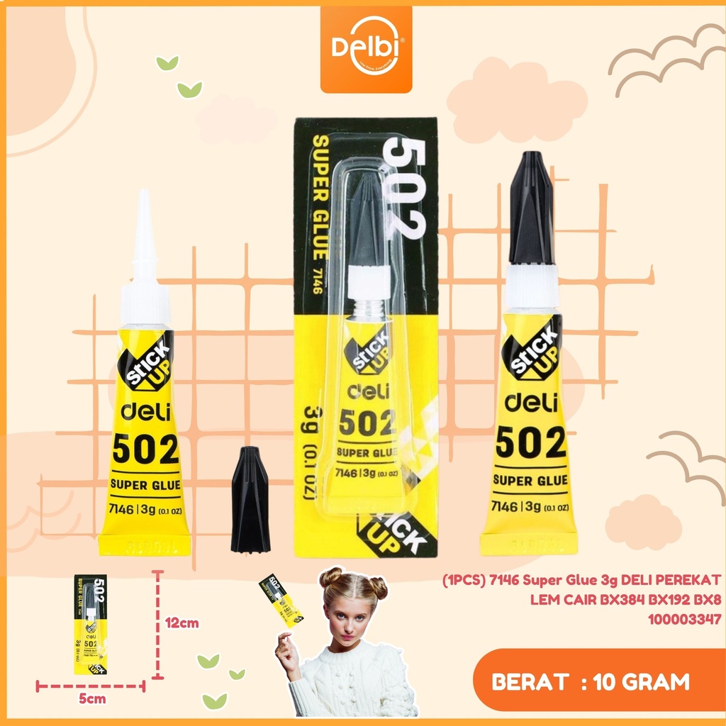 [100003347] (1PCS) 7146 Super Glue 3g DELI PEREKAT LEM CAIR BX384 BX192 BX8