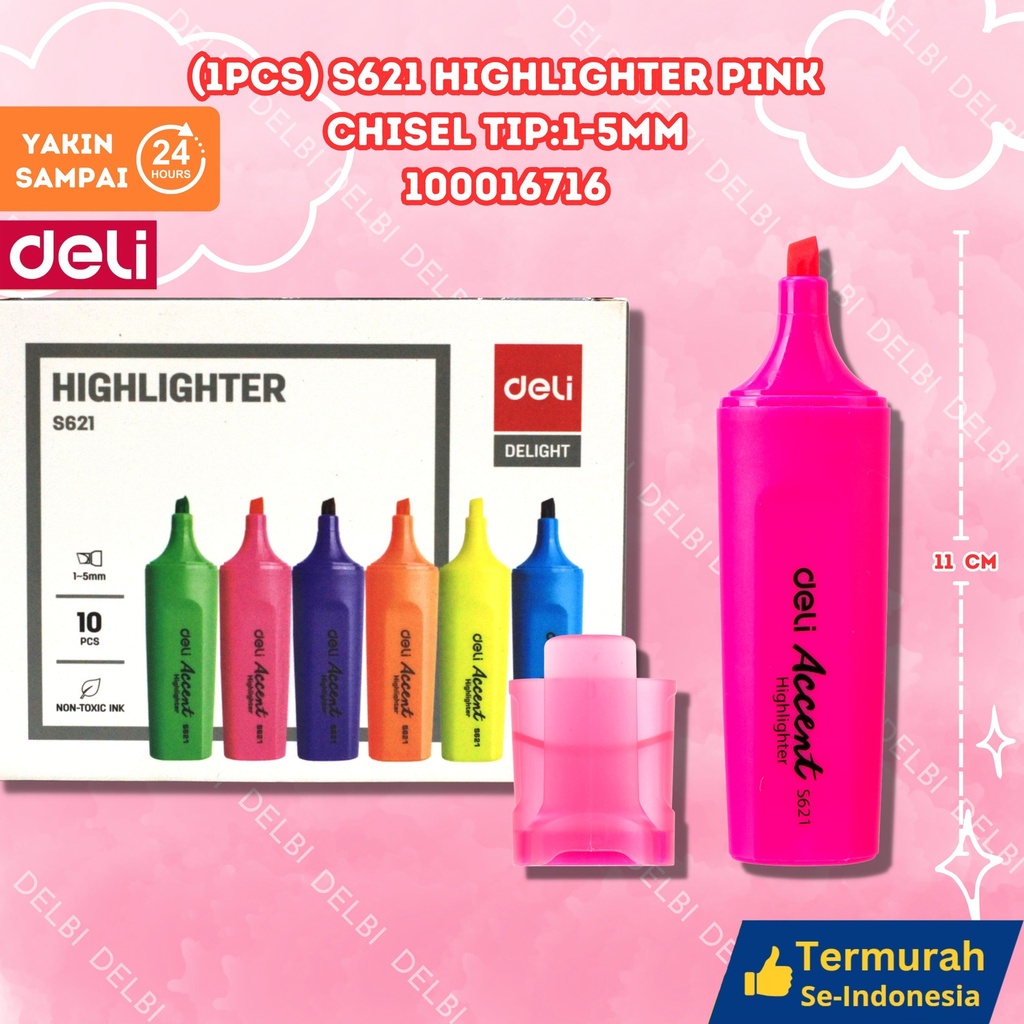 (1PCS) S621 Highlighter PINK Chisel tip1-5mm DELI STABILO BX100 BX1200