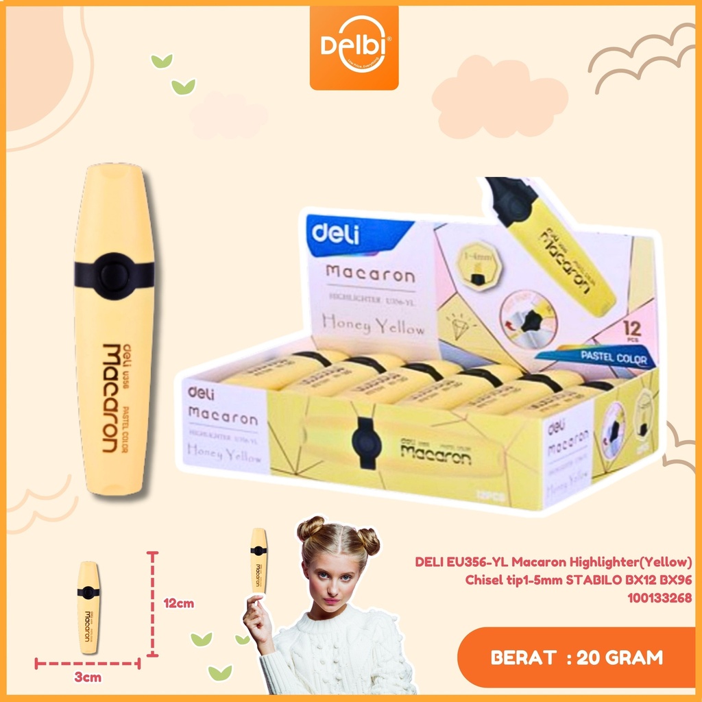 [100133268] DELI EU356-YL Macaron Highlighter(Yellow) Chisel tip1-5mm STABILO BX12 BX96