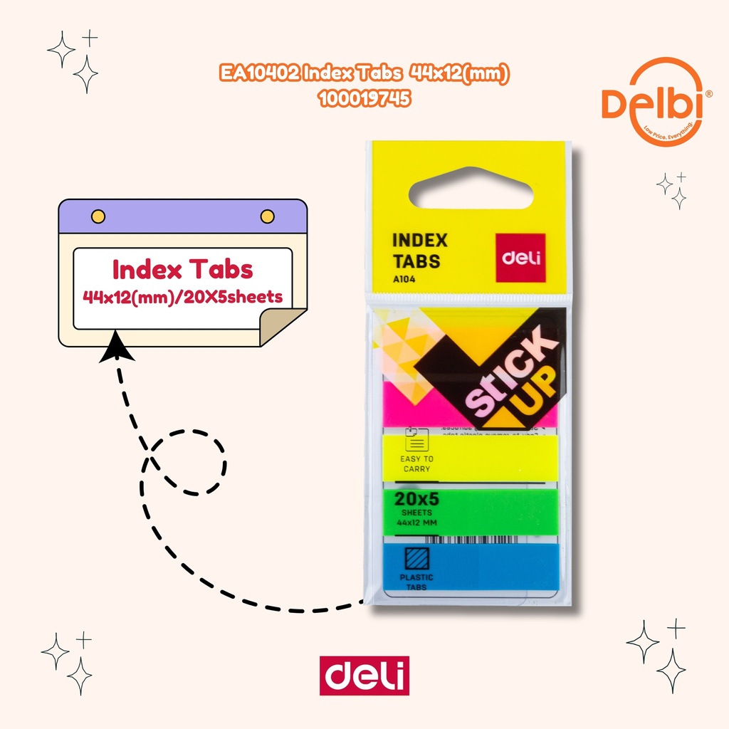 DELI EA10402 Index Tabs 44x12(mm) STICKY NOTES BX24