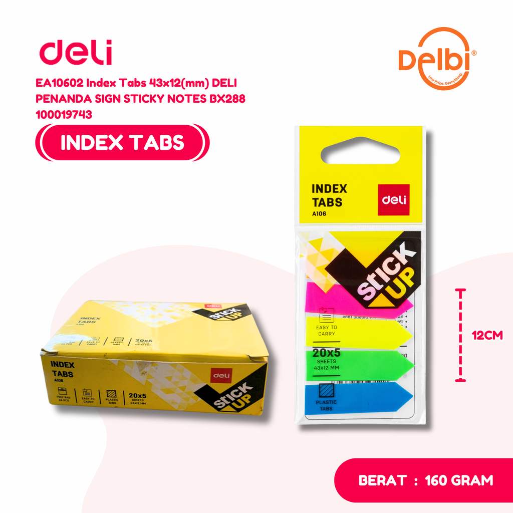 EA10602 Index Tabs 43x12(mm) DELI PENANDA SIGN STICKY NOTES BX288