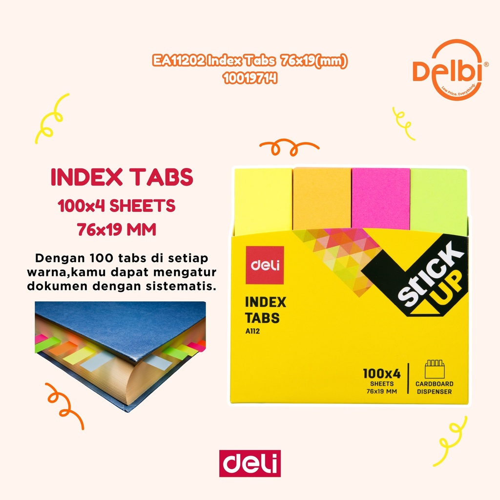 [100019739] DELI EA11202 Index Tabs 76x19(mm) STICKY NOTES BX12
