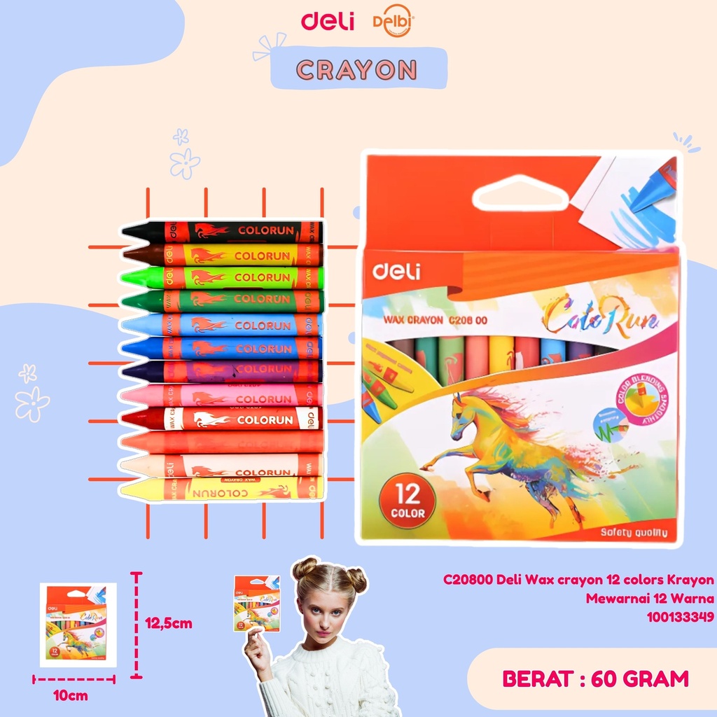 C20800 Deli Wax crayon 12 colors Krayon Mewarnai 12 Warna BX24 BX288