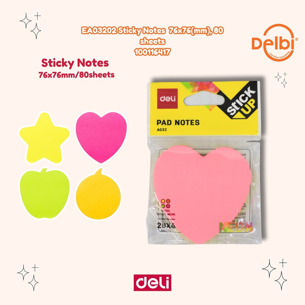 [100116417] DELI EA03202 Sticky Notes 76x76(mm), 80 sheets BX12