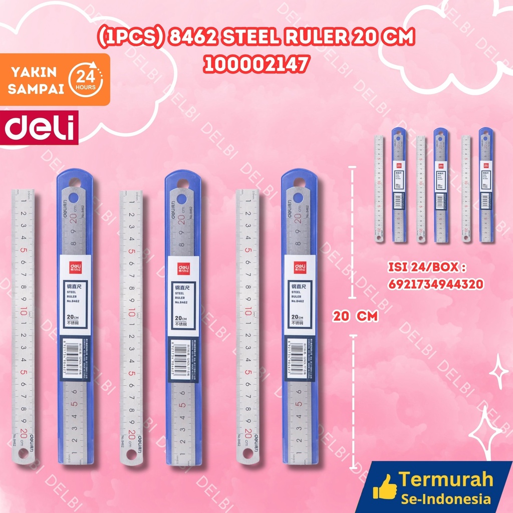 [100002147] 8462 Steel Ruler 20cm DELI PENGGARIS BX480 BX240 BX24