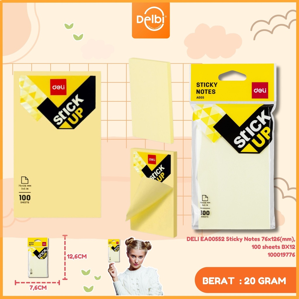 DELI EA00552 Sticky Notes 76x126(mm), 100 sheets BX12