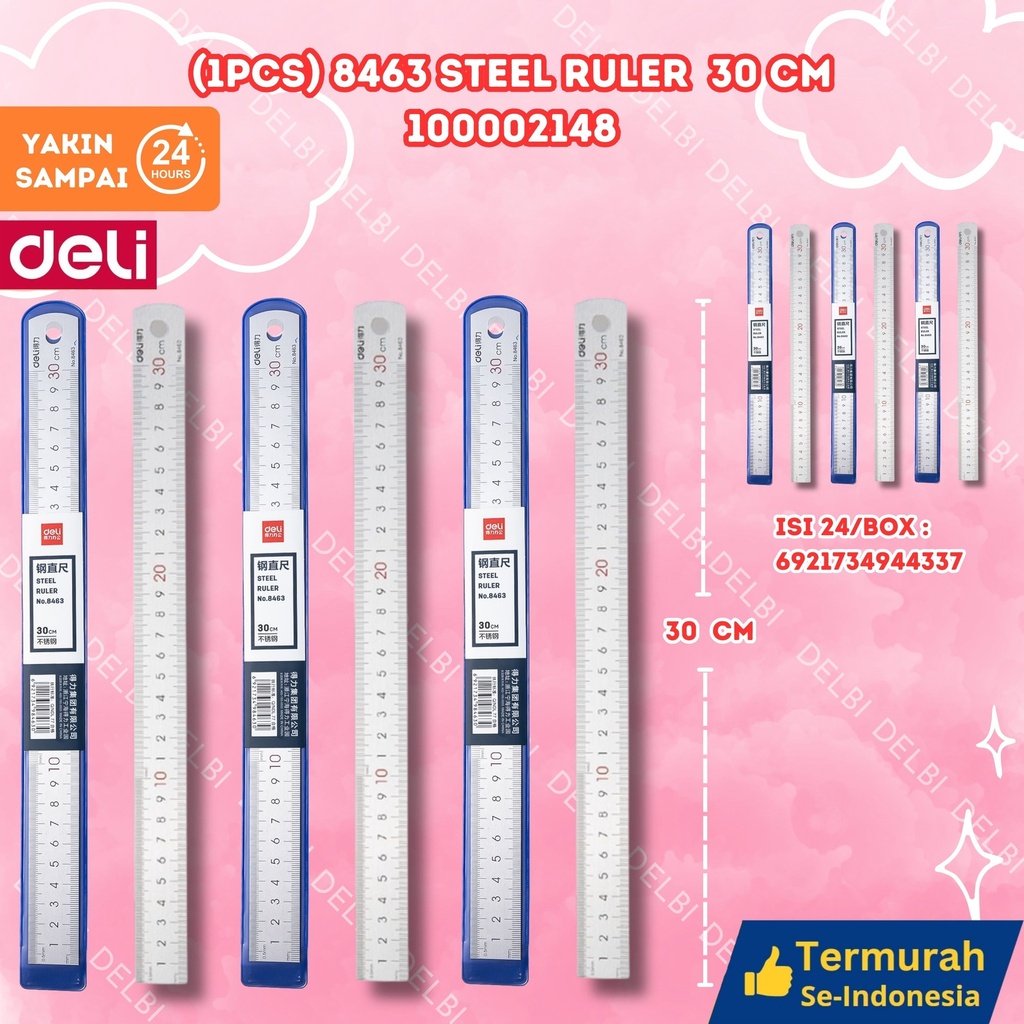 (1PCS) 8463 Steel Ruler 30cm DELI PENGGARIS BX288 BX144 BX24