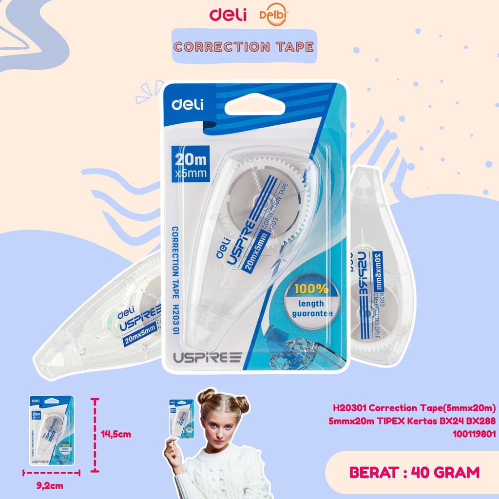 [100119801] H20301 Correction Tape(5mmx20m) 5mmx20m TIPEX Kertas BX24 BX288