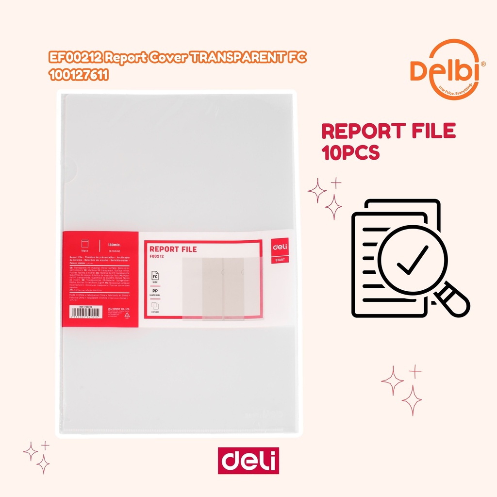 DELI EF00212 Report Cover TRANSPARENT FC BX10