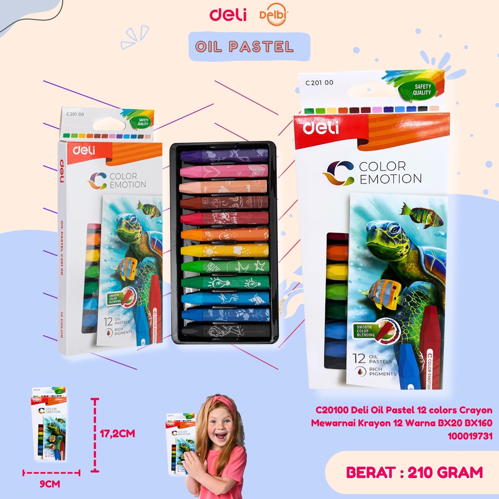 [100019731] C20100 Deli Oil Pastel 12 colors Crayon Mewarnai Krayon 12 Warna BX20 BX160