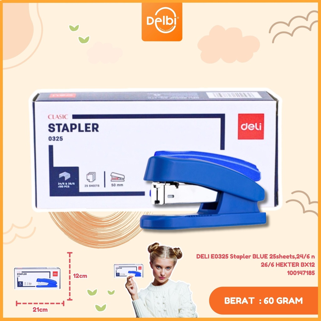 DELI E0325 Stapler BLUE 25sheets,24/6 n 26/6 HEKTER BX12
